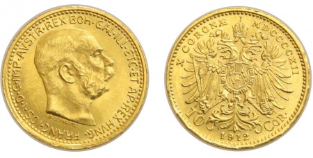 150 eur 10 koronas 1912 Austria oro 900 peso 3,38 gr